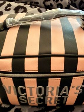 Victoria's Secret Pink and Black Striped Cosmetic Case NWT